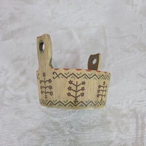 ANRI Wooden Bowl Hand Painted Folk Art Rustic Floral Italian Nut Bowl Brown VTG